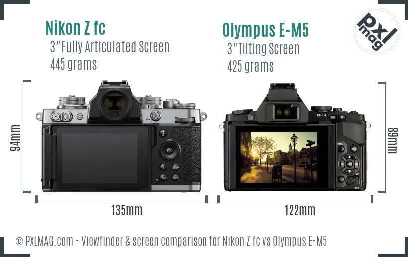 Nikon Z fc vs Olympus E-M5 Screen and Viewfinder comparison