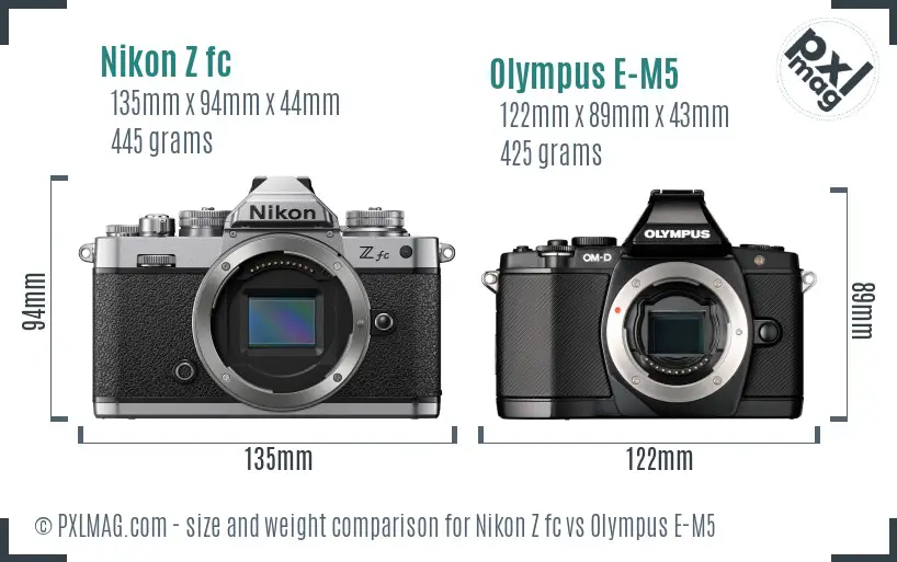 Nikon Z fc vs Olympus E-M5 size comparison