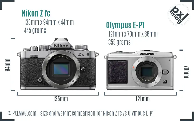 Nikon Z fc vs Olympus E-P1 size comparison Nikon Z fc vs Olympus E-P1 size comparison