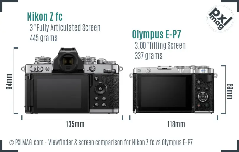 Nikon Z fc vs Olympus E-P7 Screen and Viewfinder comparison