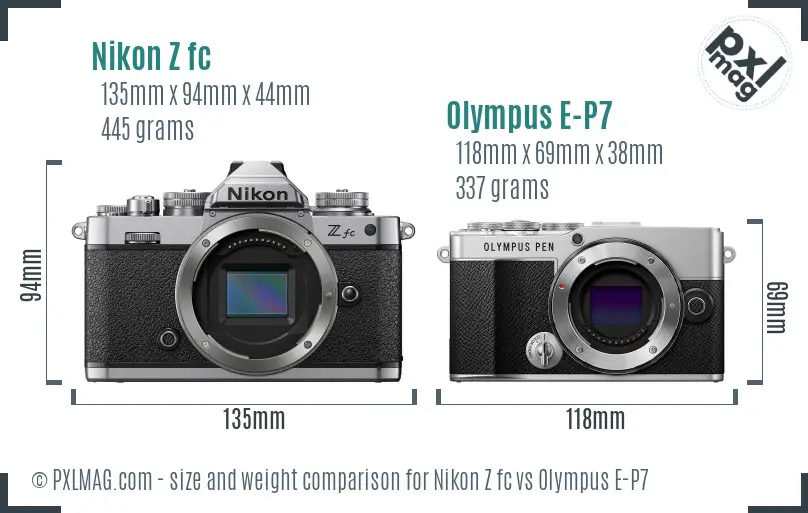 Nikon Z fc vs Olympus E-P7 size comparison