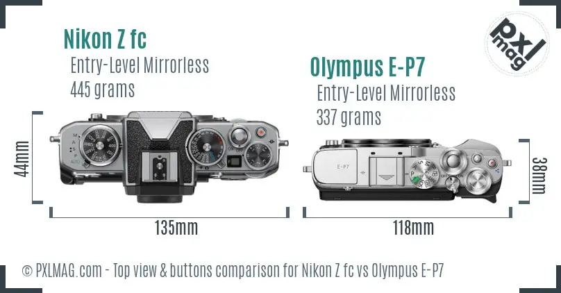 Nikon Z fc vs Olympus E-P7 top view buttons comparison