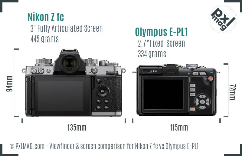 Nikon Z fc vs Olympus E-PL1 Screen and Viewfinder comparison
