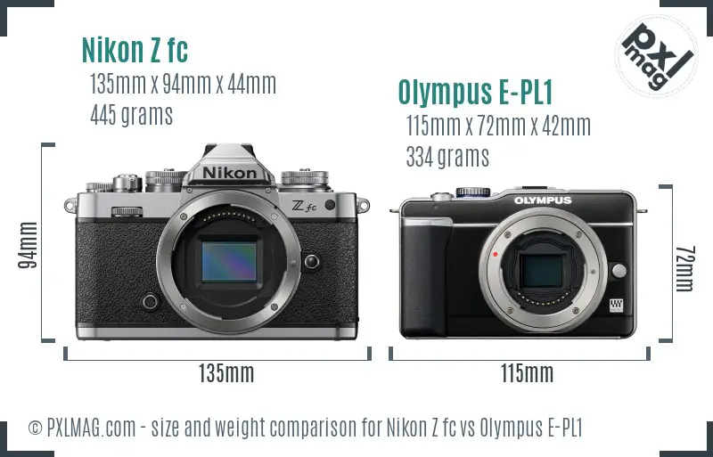 Nikon Z fc vs Olympus E-PL1 size comparison