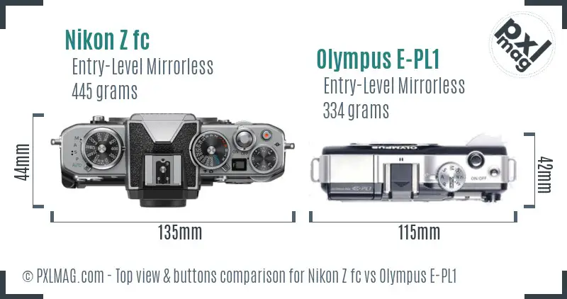 Nikon Z fc vs Olympus E-PL1 top view buttons comparison