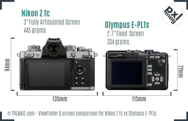 Nikon Z fc vs Olympus E-PL1s Screen and Viewfinder comparison Nikon Z fc vs Olympus E-PL1s Screen and Viewfinder comparison