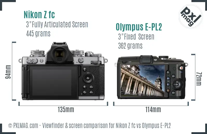 Nikon Z fc vs Olympus E-PL2 Screen and Viewfinder comparison