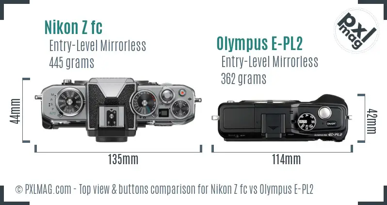 Nikon Z fc vs Olympus E-PL2 top view buttons comparison