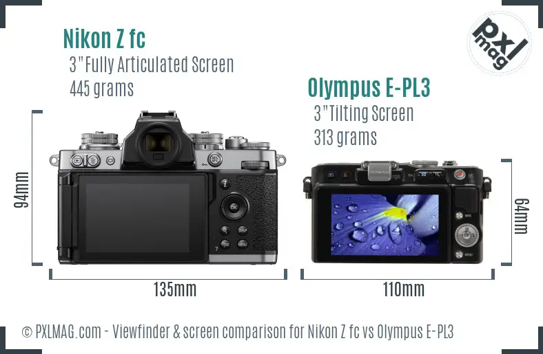 Nikon Z fc vs Olympus E-PL3 Screen and Viewfinder comparison