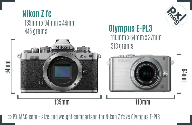 Nikon Z fc vs Olympus E-PL3 size comparison