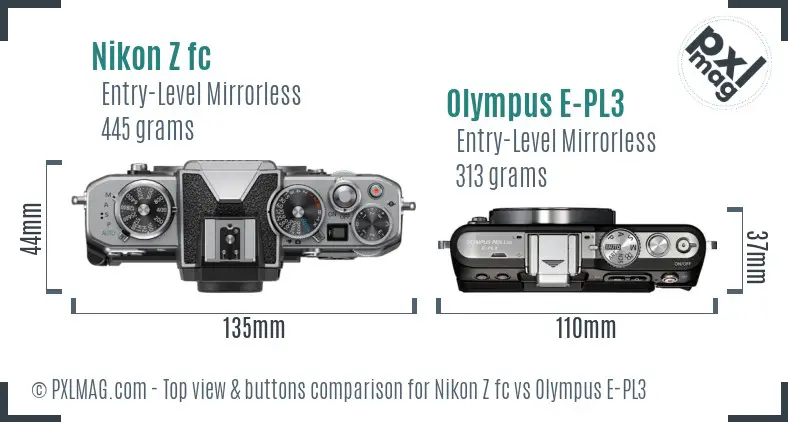 Nikon Z fc vs Olympus E-PL3 top view buttons comparison