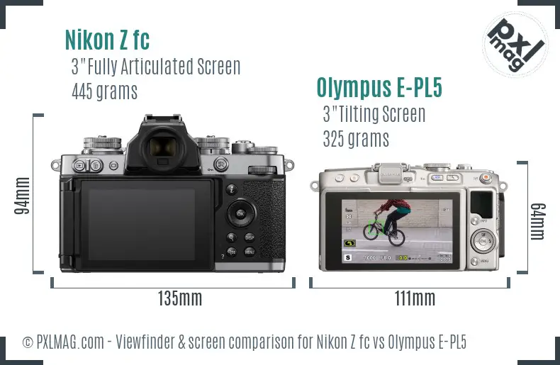 Nikon Z fc vs Olympus E-PL5 Screen and Viewfinder comparison
