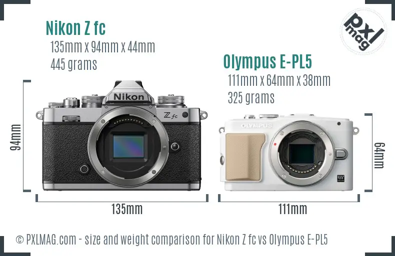 Nikon Z fc vs Olympus E-PL5 size comparison
