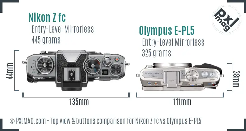 Nikon Z fc vs Olympus E-PL5 top view buttons comparison
