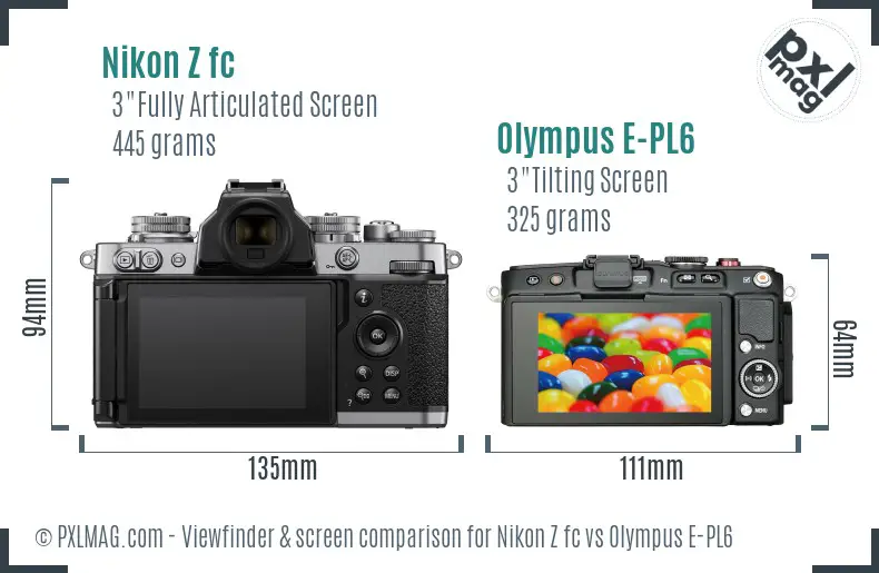 Nikon Z fc vs Olympus E-PL6 Screen and Viewfinder comparison