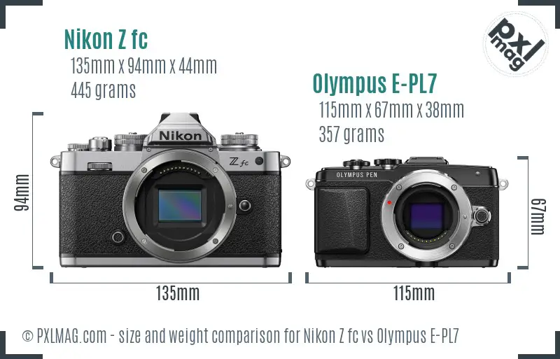 Nikon Z fc vs Olympus E-PL7 size comparison