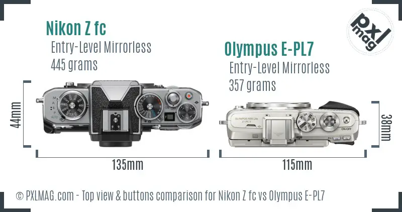 Nikon Z fc vs Olympus E-PL7 top view buttons comparison