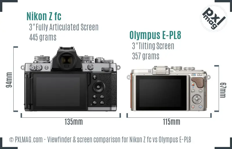 Nikon Z fc vs Olympus E-PL8 Screen and Viewfinder comparison