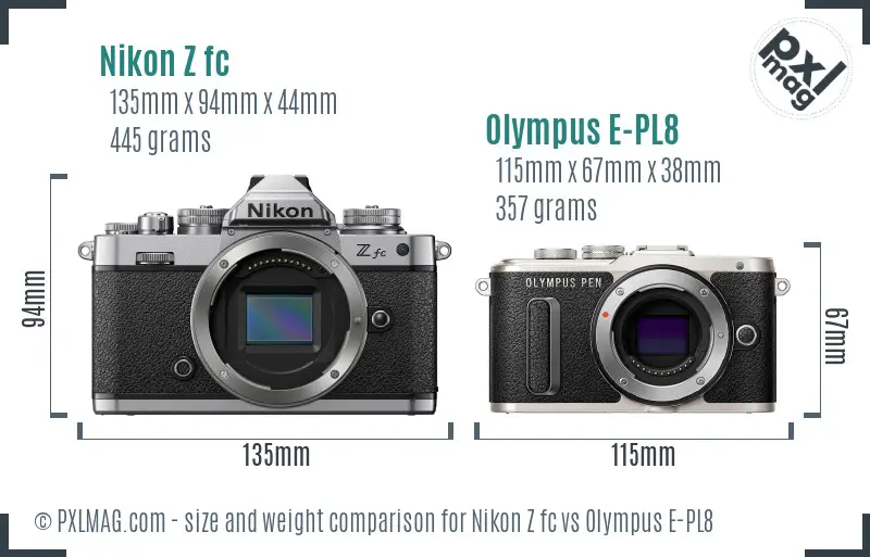 Nikon Z fc vs Olympus E-PL8 size comparison