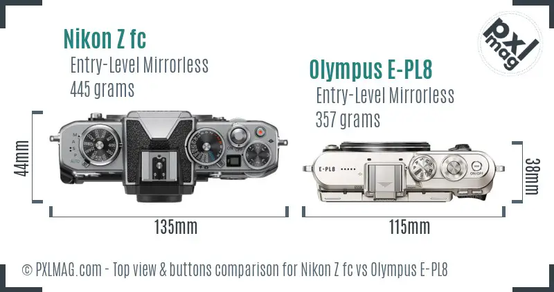 Nikon Z fc vs Olympus E-PL8 top view buttons comparison