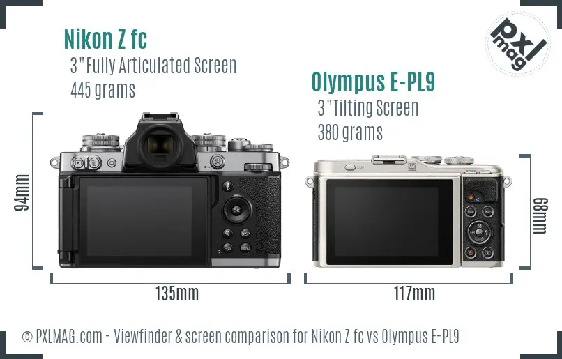Nikon Z fc vs Olympus E-PL9 Screen and Viewfinder comparison