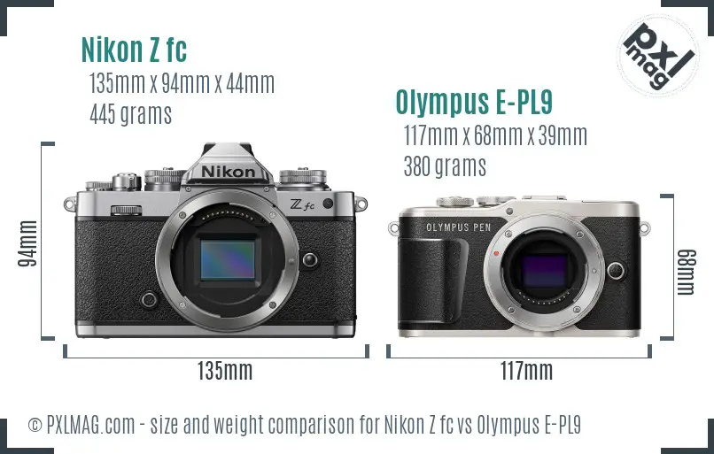 Nikon Z fc vs Olympus E-PL9 size comparison