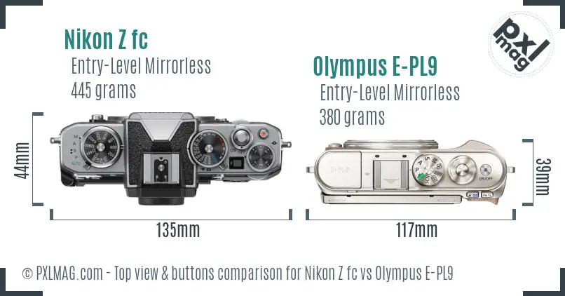 Nikon Z fc vs Olympus E-PL9 top view buttons comparison