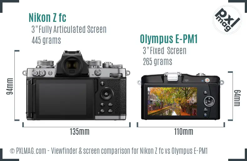 Nikon Z fc vs Olympus E-PM1 Screen and Viewfinder comparison