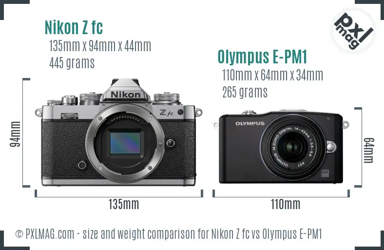 Nikon Z fc vs Olympus E-PM1 size comparison