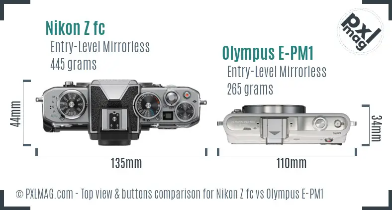 Nikon Z fc vs Olympus E-PM1 top view buttons comparison