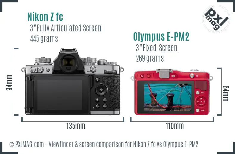 Nikon Z fc vs Olympus E-PM2 Screen and Viewfinder comparison