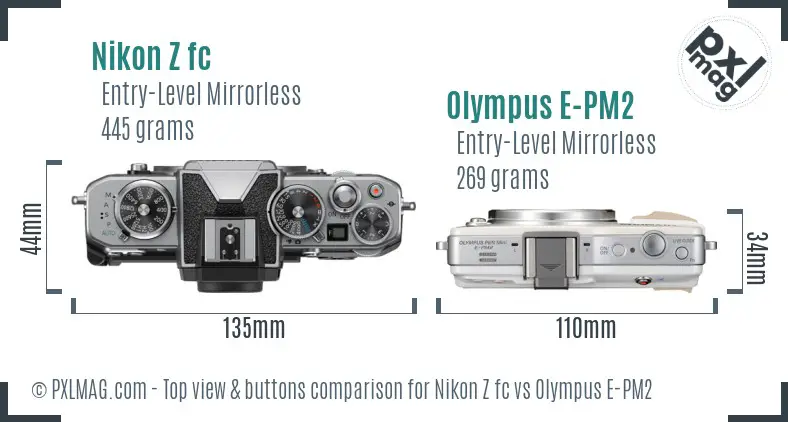 Nikon Z fc vs Olympus E-PM2 top view buttons comparison