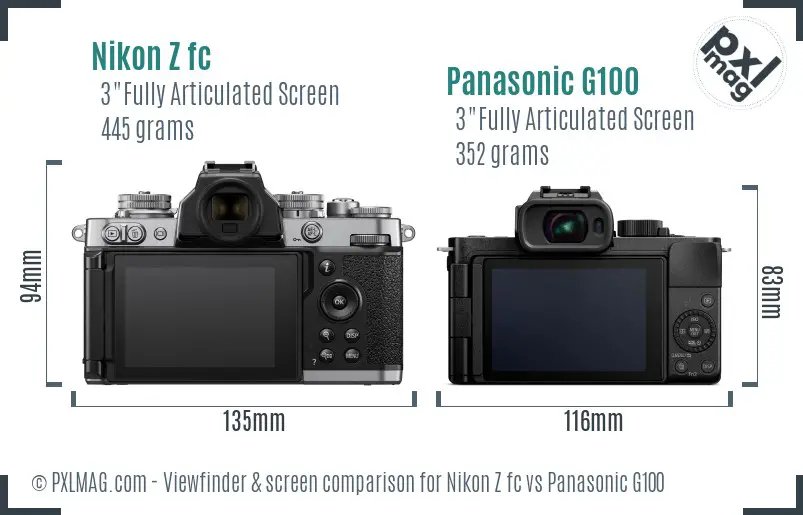 Nikon Z fc vs Panasonic G100 Screen and Viewfinder comparison