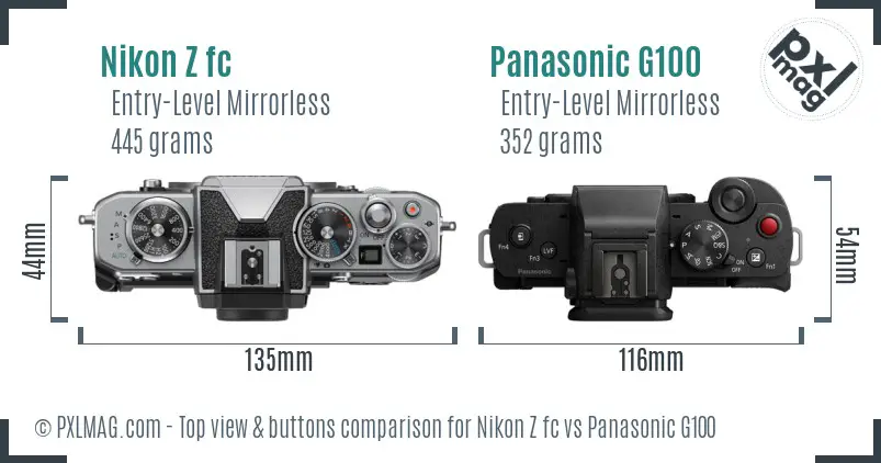 Nikon Z fc vs Panasonic G100 top view buttons comparison