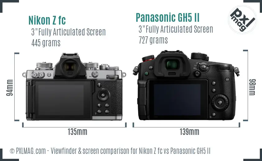 Nikon Z fc vs Panasonic GH5 II Screen and Viewfinder comparison