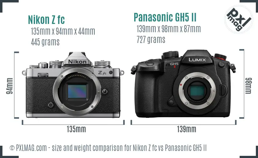 Nikon Z fc vs Panasonic GH5 II size comparison