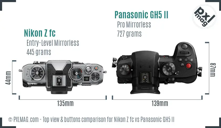 Nikon Z fc vs Panasonic GH5 II top view buttons comparison