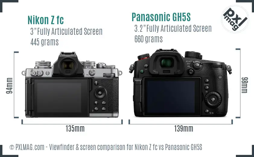 Nikon Z fc vs Panasonic GH5S Screen and Viewfinder comparison