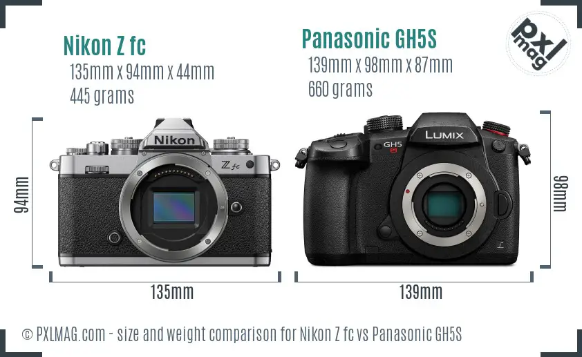 Nikon Z fc vs Panasonic GH5S size comparison
