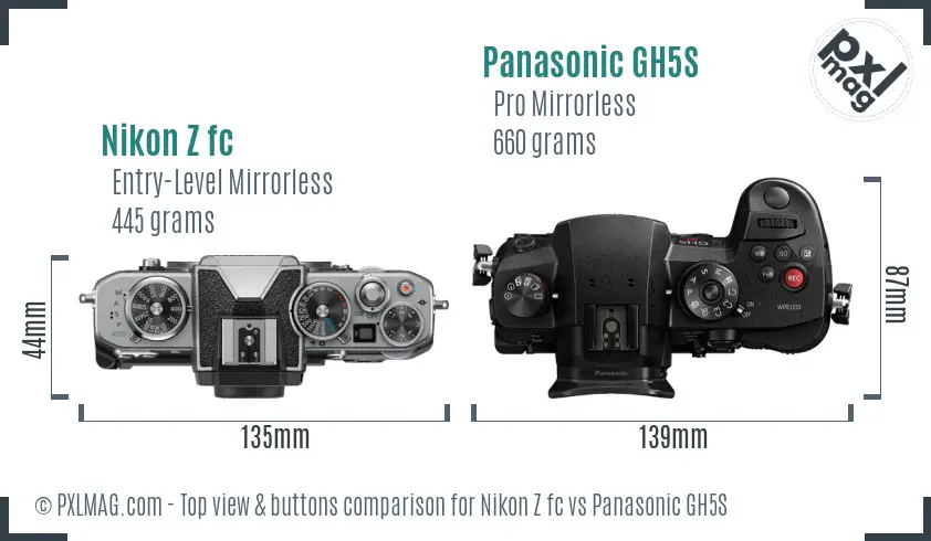 Nikon Z fc vs Panasonic GH5S top view buttons comparison
