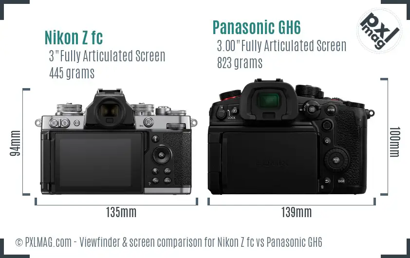 Nikon Z fc vs Panasonic GH6 Screen and Viewfinder comparison