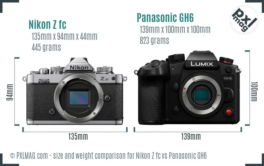 Nikon Z fc vs Panasonic GH6 size comparison