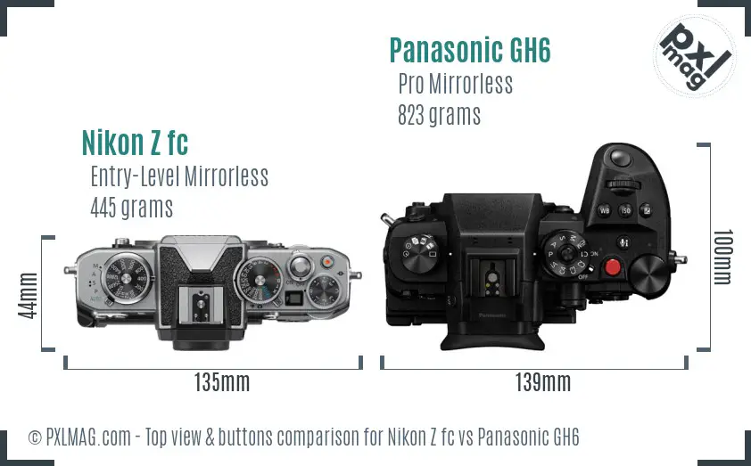 Nikon Z fc vs Panasonic GH6 top view buttons comparison