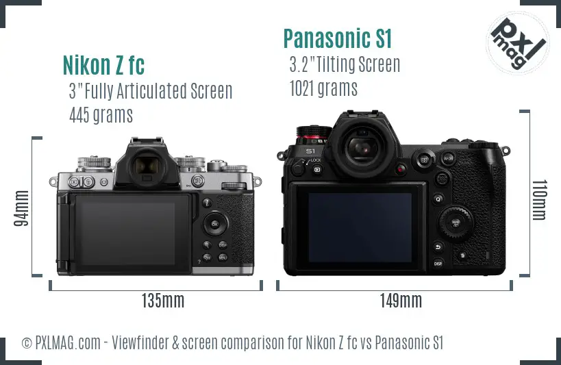 Nikon Z fc vs Panasonic S1 Screen and Viewfinder comparison