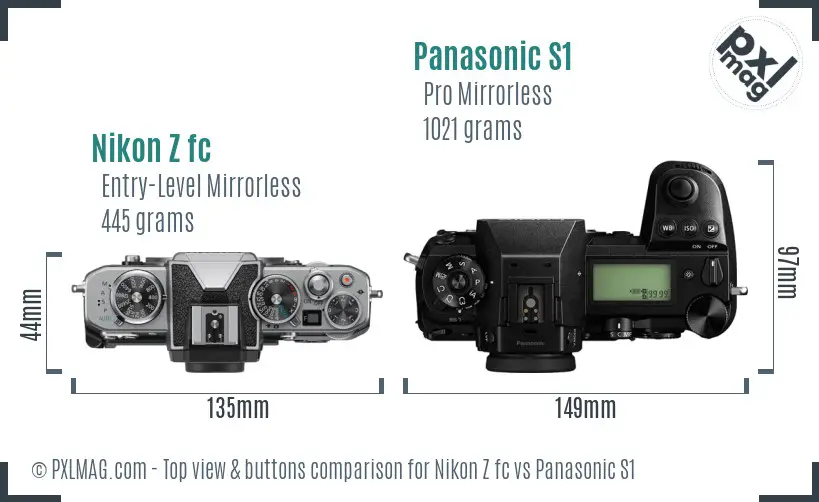Nikon Z fc vs Panasonic S1 top view buttons comparison