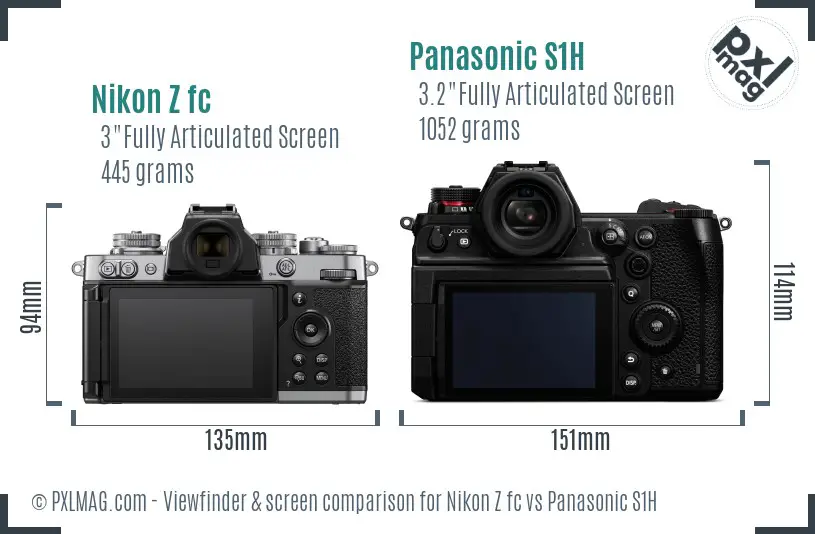 Nikon Z fc vs Panasonic S1H Screen and Viewfinder comparison