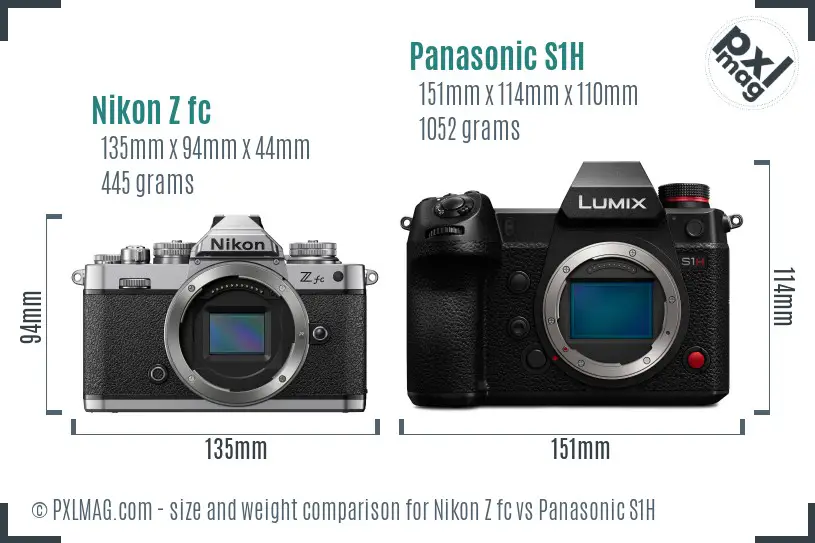 Nikon Z fc vs Panasonic S1H size comparison