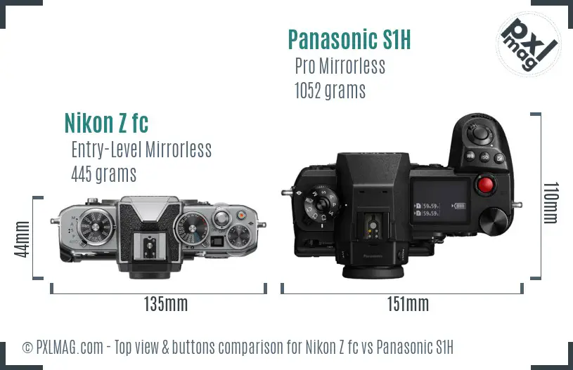 Nikon Z fc vs Panasonic S1H top view buttons comparison