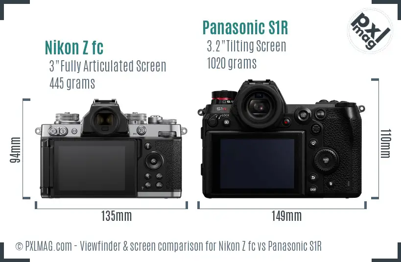 Nikon Z fc vs Panasonic S1R Screen and Viewfinder comparison