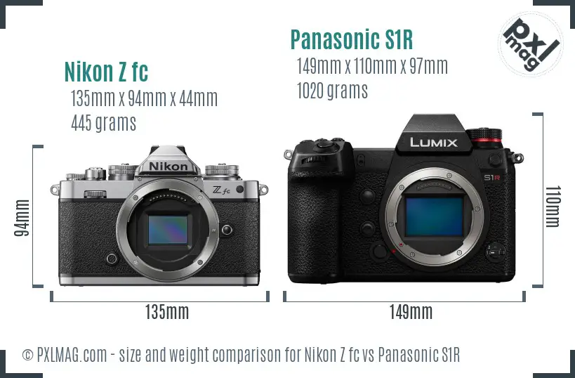 Nikon Z fc vs Panasonic S1R size comparison